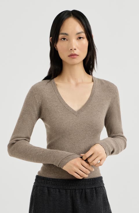 Sparkling cashmere ribbed sweater