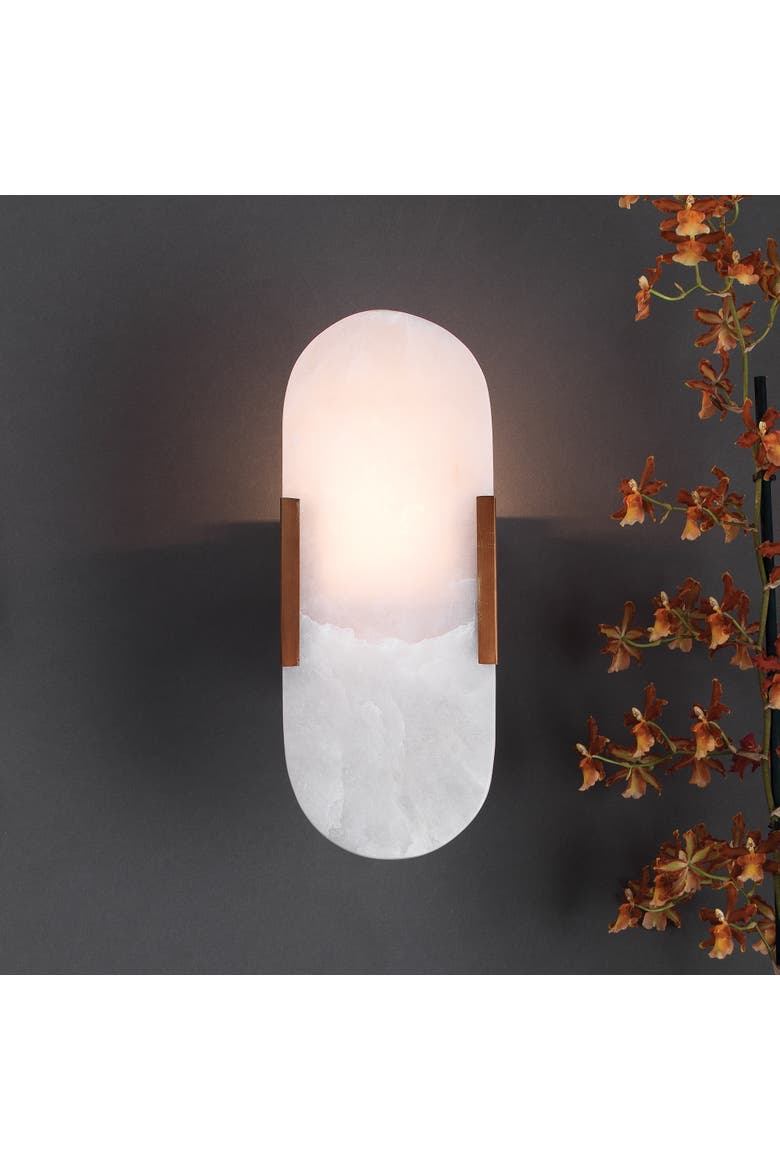 Delphi 2-Light Alabaster Wall Sconce, Antique Brass Metal, Alternate, color, Antique Brass