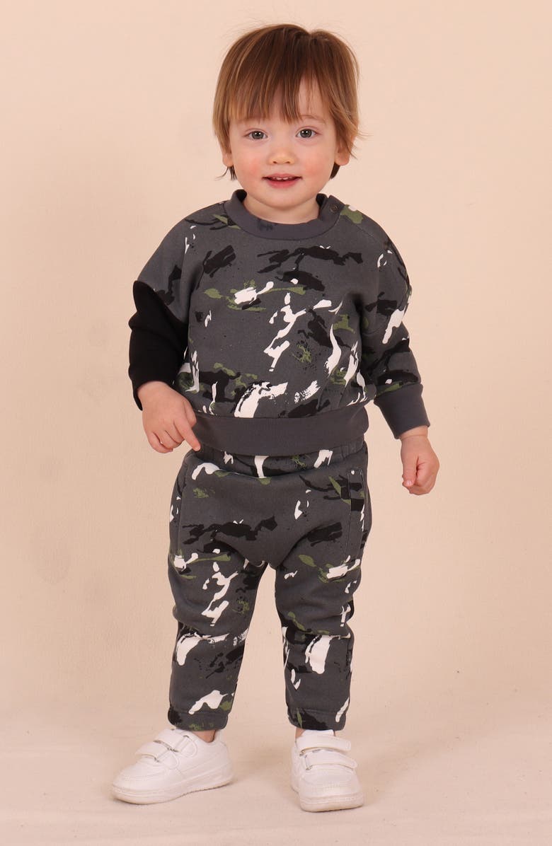 TINY by TINY TRIBE Camouflage Pullover & Sweatpants Set, Alternate, color, Charcoal
