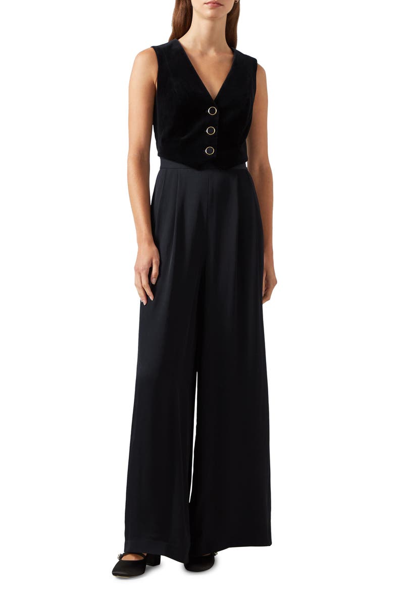 Carine MIxed Media Jumpsuit, Main, color, BLACK