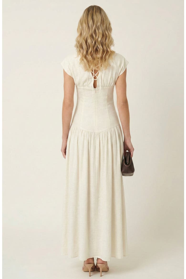 Cap-Sleeve Maxi Dress with Lace-Up Back, Alternate, color, White
