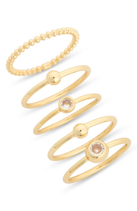 Set of 5 Bezel Bead Ring Set