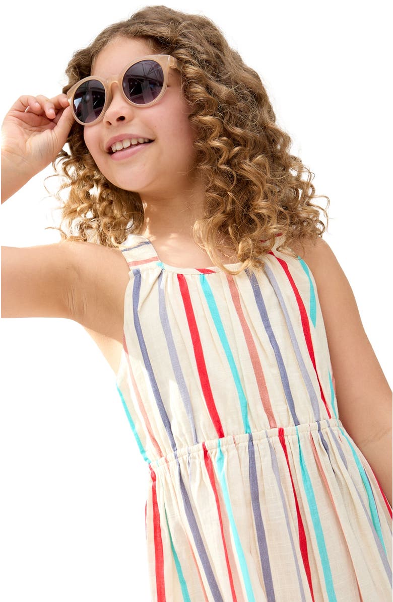 Raffya Kids Kris Cross Back Stripe Print Dress, Alternate, color, Cream