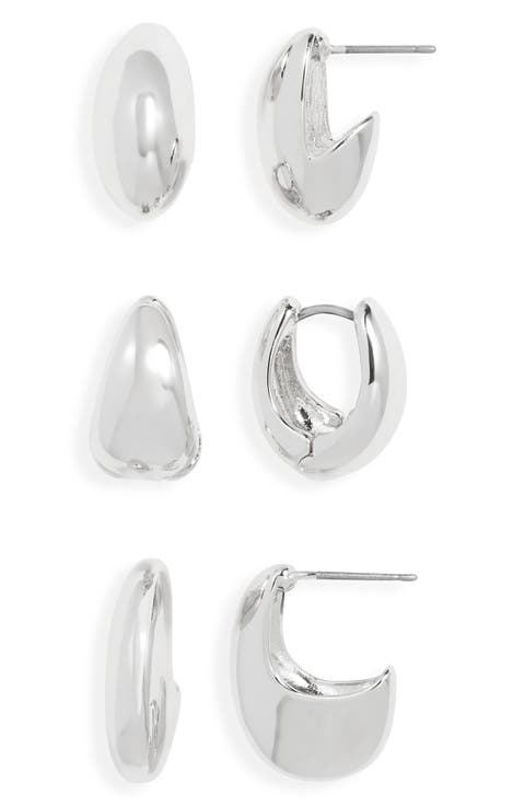 Set of 3 Puffy Huggie Earrings