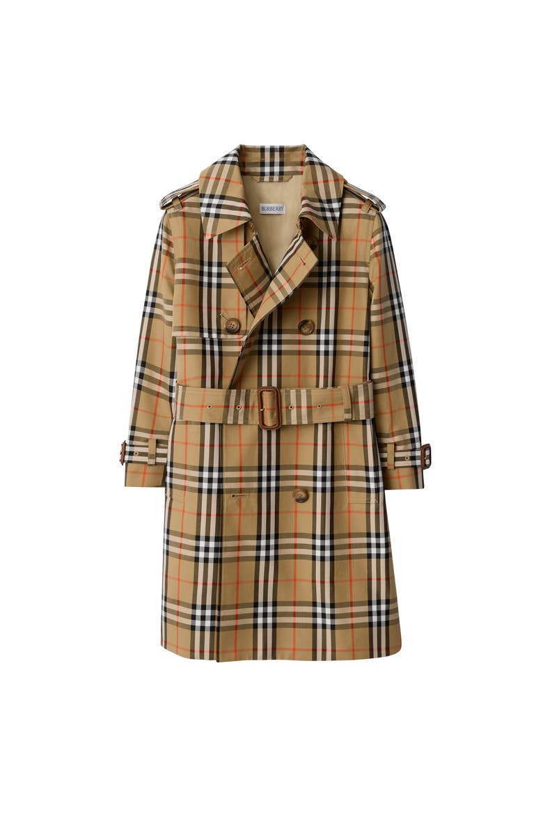 Check Cotton Twill Trench Coat, Main, color, Sand beige