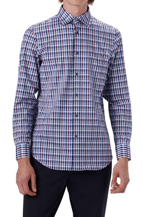 OoohCotton® Tattersall Check Stretch Cotton Button-Up Shirt
