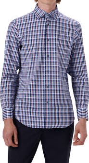 Bugatchi OoohCotton® Tattersall Check Stretch Cotton Button-Up Shirt