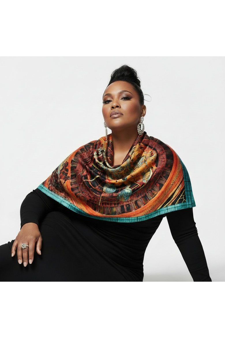 Orire Afrofuturism Extra Large Silk Scarf, Alternate, color, Multicolor