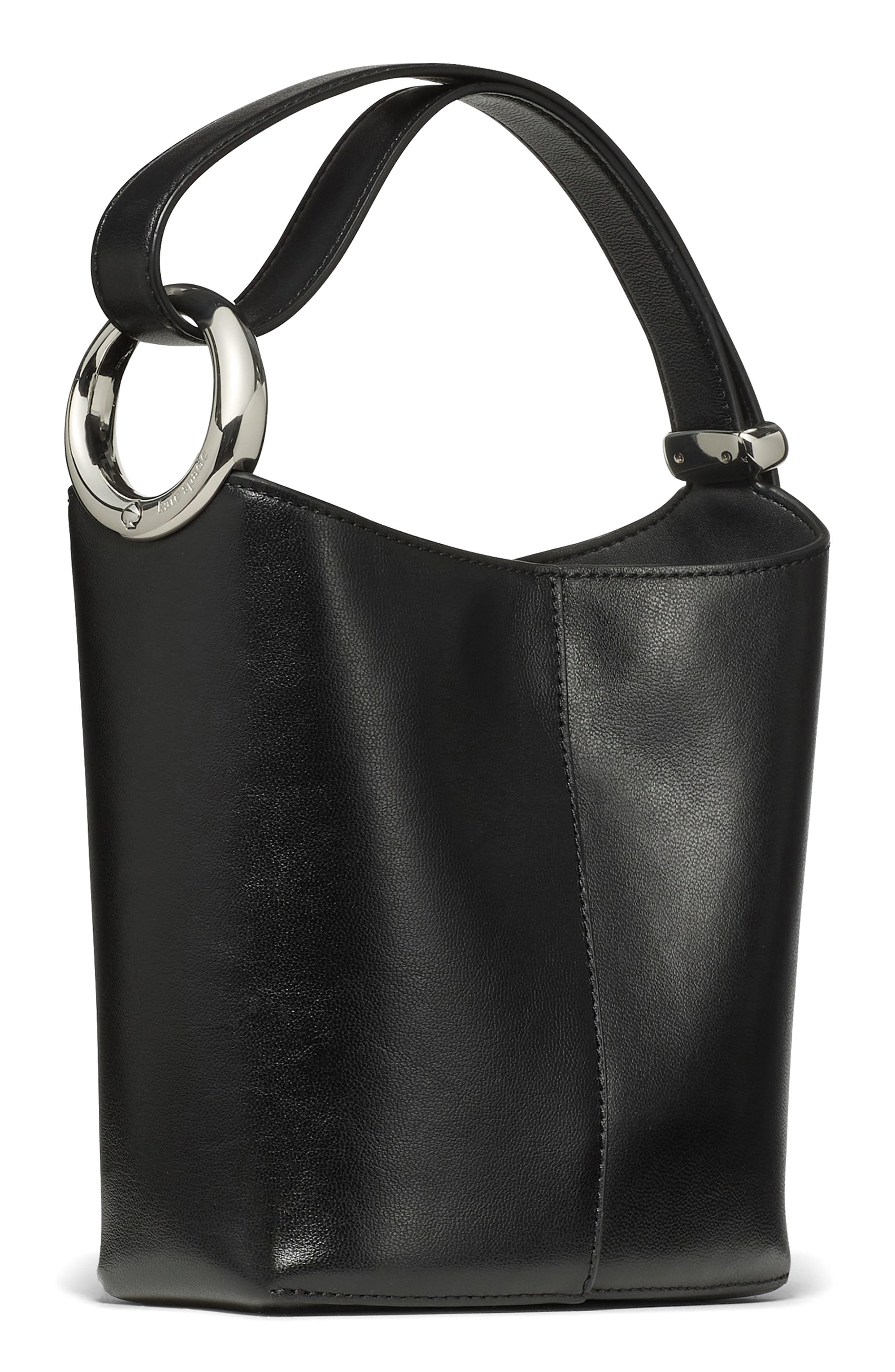 Kate Spade New York mini halo fine grain leather bucket bag, Alternate, color, Black