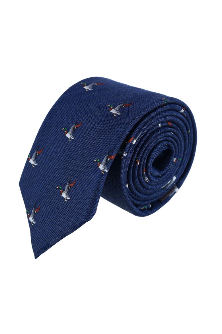Drake the Mallard Duck Novelty Silk Necktie, Main, color, Navy