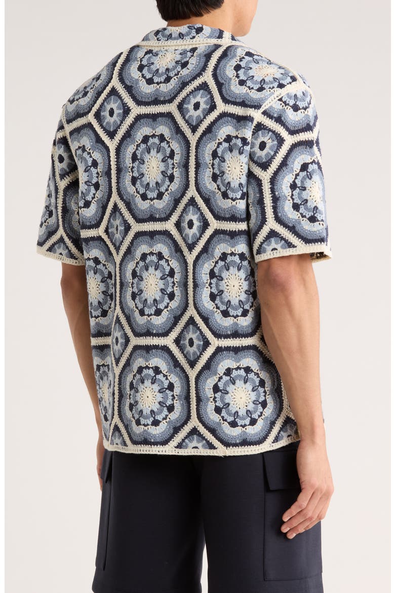 Crochet Button-Up Shirt, Alternate, color, BLUE COMBO