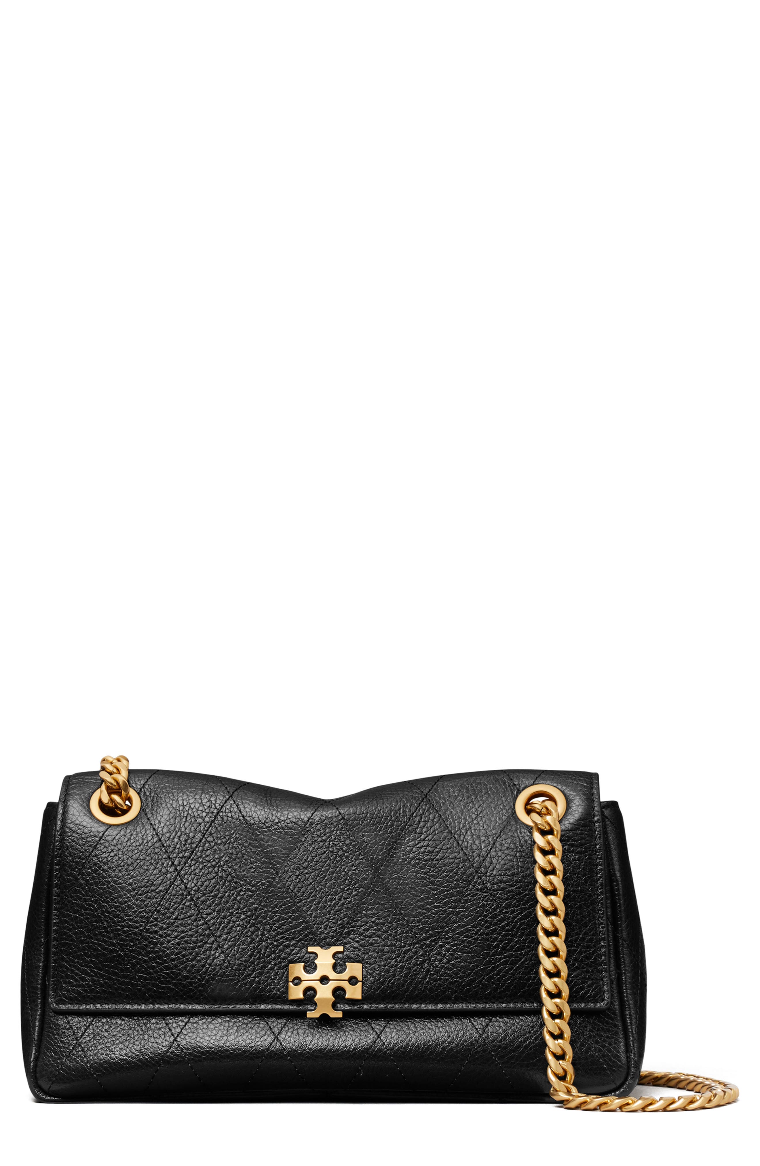 Tory Burch Small Charlie Leather Shoulder Bag, Main, color, Black