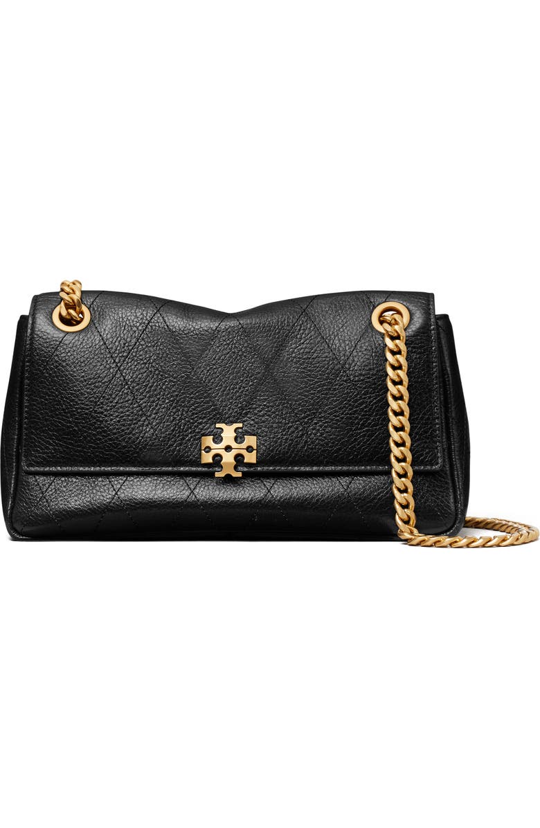 Tory Burch Small Charlie Leather Shoulder Bag, Main, color, Black