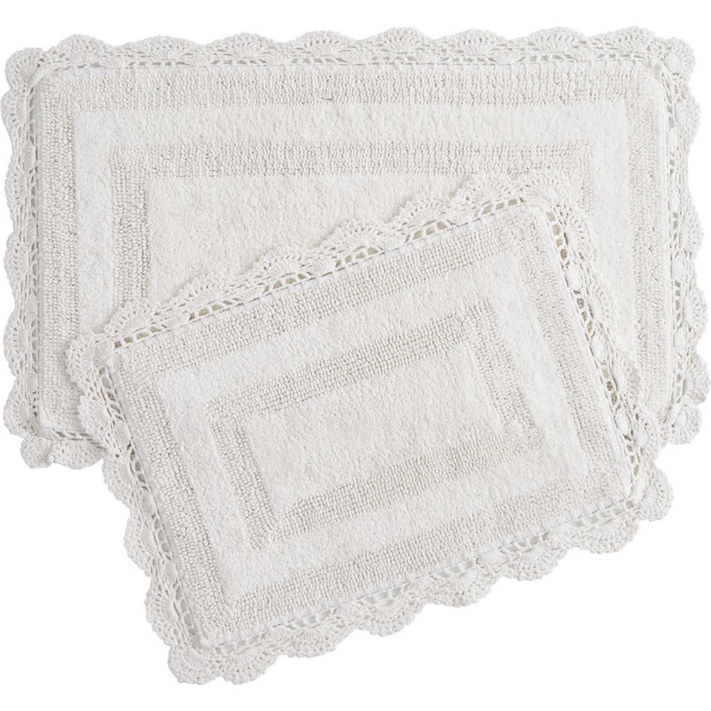 Laura Ashley Reversible Crochet Cotton 2-piece Bath Mat Set In White