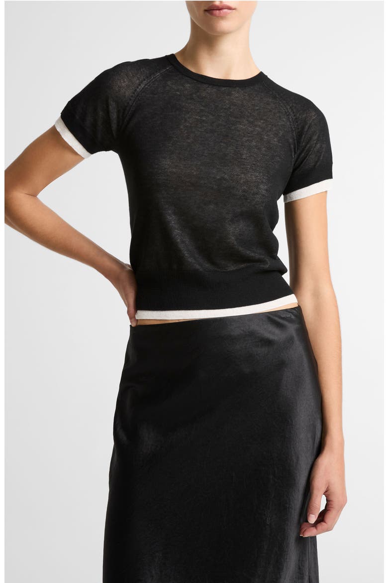 Double Layer Raglan Short Sleeve Sweater, Main, color, BLACK/ OFF WHITE