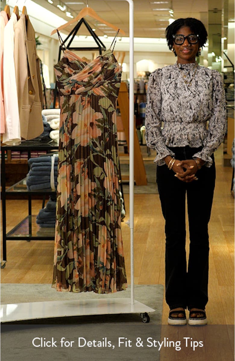 Floral Print Pleated Chiffon Gown, sales video thumbnail