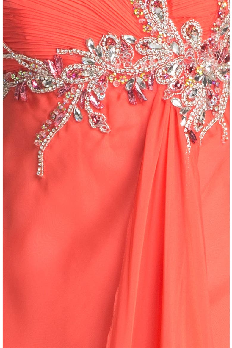 Embellished Strapless Chiffon Gown, Alternate, color, MANGO TANGO