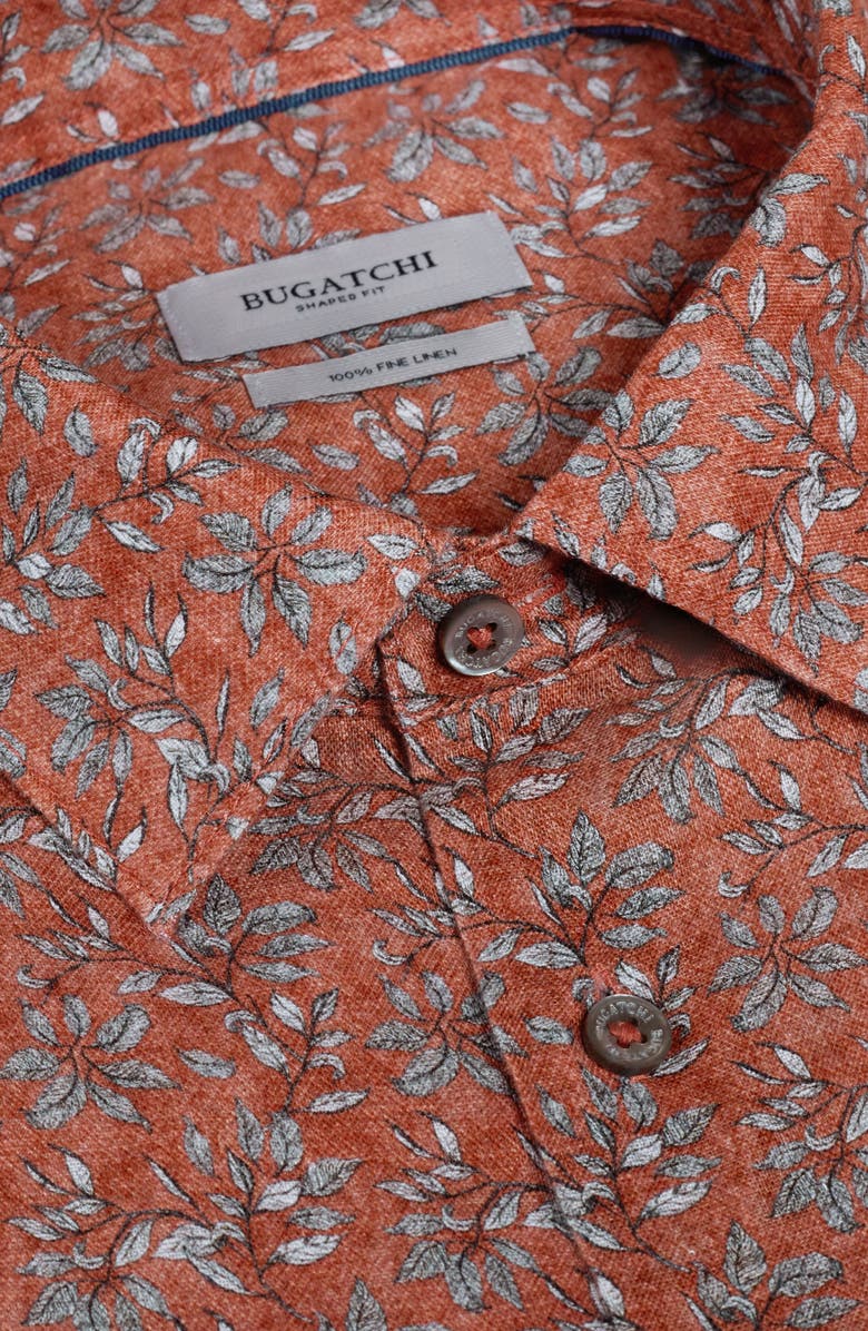 Bugatchi Julian Shaped Fit Floral Linen Button-Up Shirt, Alternate, color, Sienna