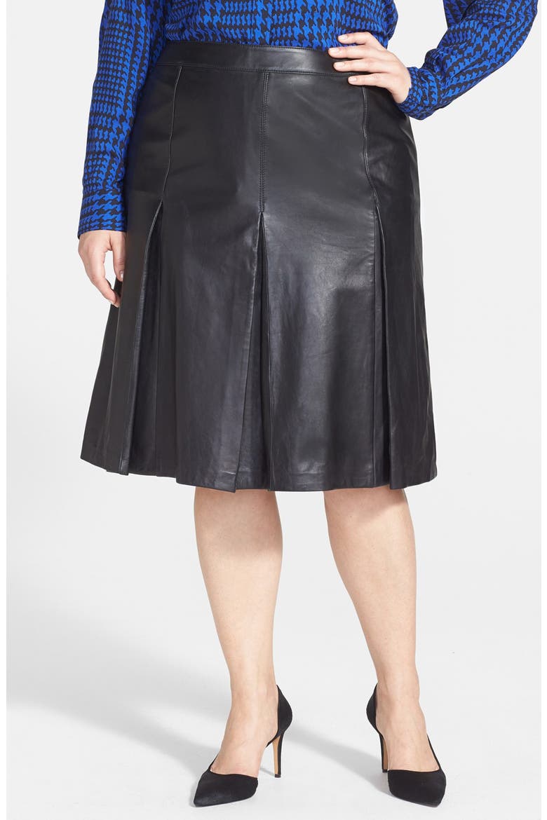 Pleat Leather Skirt, Main, color, BLACK