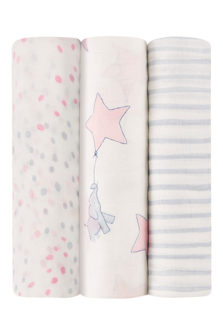 Silky Soft Pack of 3 Swaddling Cloths (Nordstrom Exclusive), Main, color, ELEPHANT STAR/ BLUSH