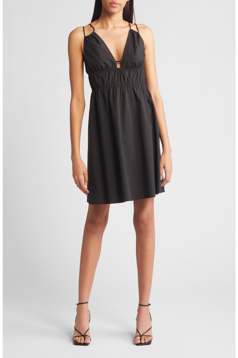 Zendaya Plunge Neck Cotton Blend Mindress, Main, color, BLACK