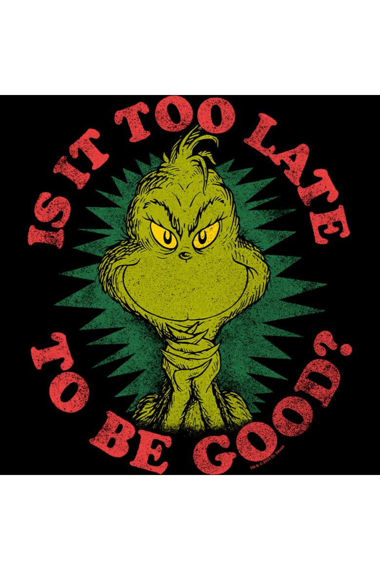 Men's Dr. Seuss Christmas Is It Too Late to Be Good Short Sleeve Graphic T-Shirt, Alternate, color, Black