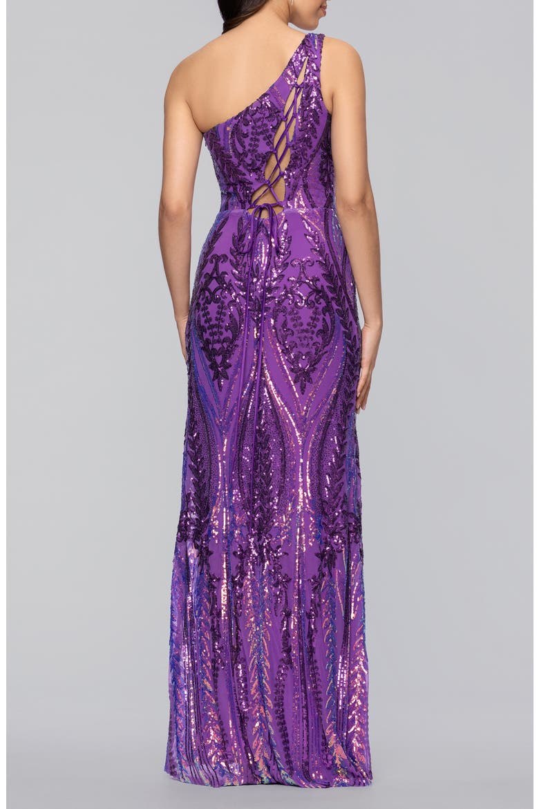 Sequin Tie-Back Gown, Alternate, color, PURPLE MULTI