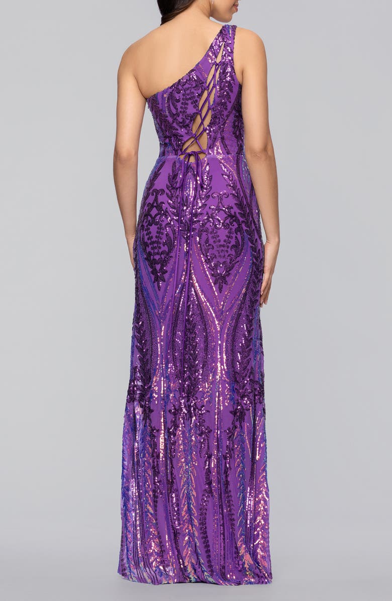 Blondie Nites Sequin Tie-Back Gown, Alternate, color, Purple Multi