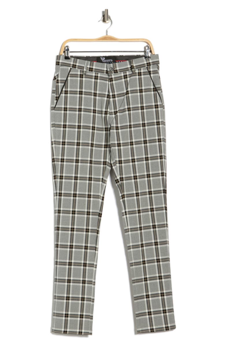 T.R. PREMIUM Plaid Straight Leg Trousers, Alternate, color, Grey