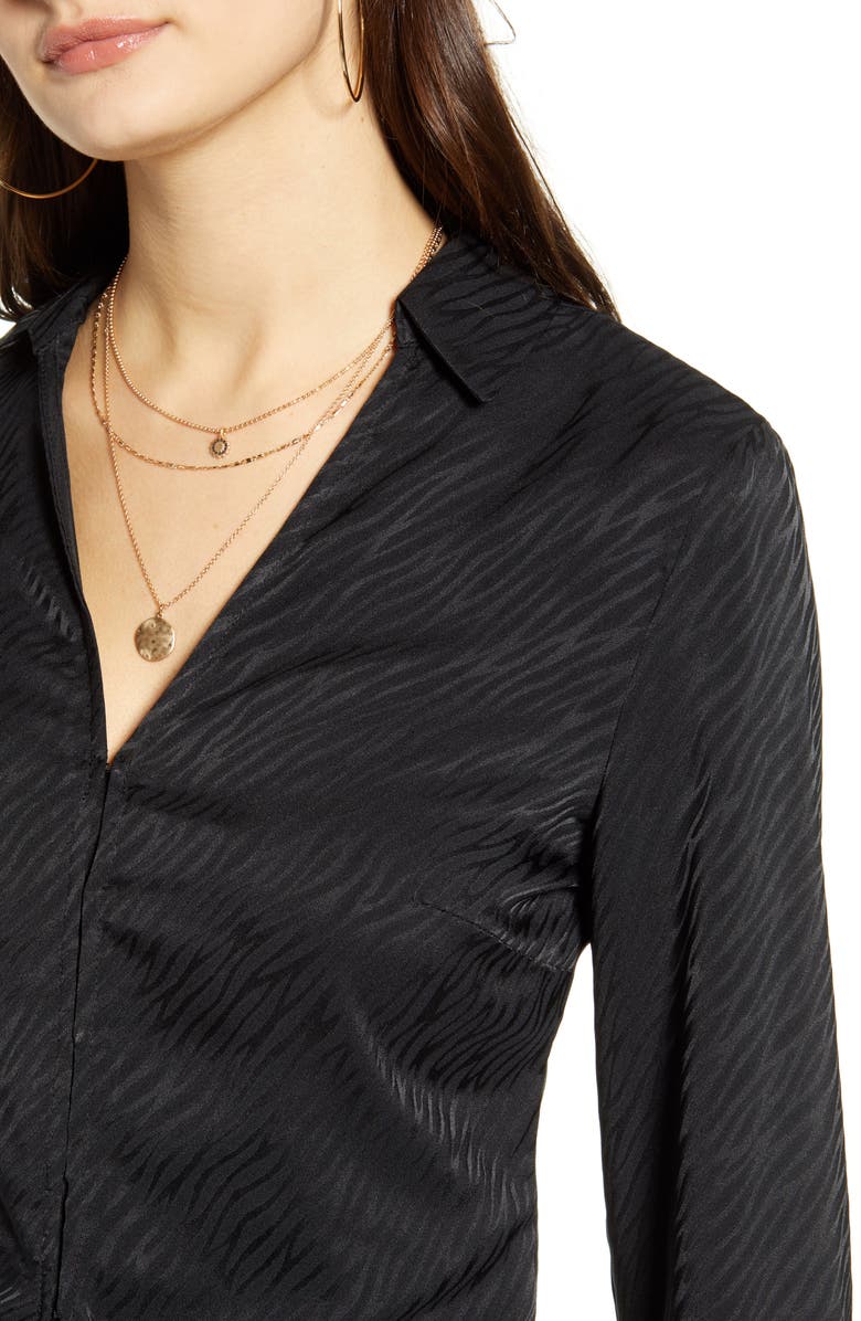 Leith Tie Front Zebra Jacquard Satin Top, Alternate, color,