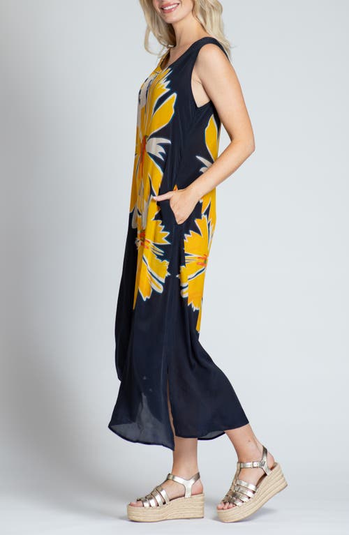 Apny Print V-neck Sleeveless Chiffon Midi Dress In Navy Multi