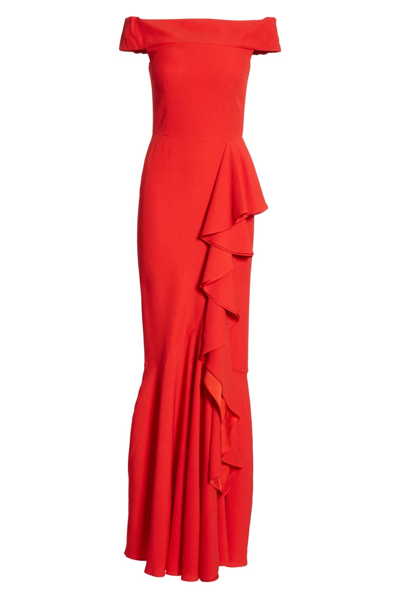 Alexander McQueen Ruffle Off the Shoulder Evening Dress, Alternate, color, LUST RED