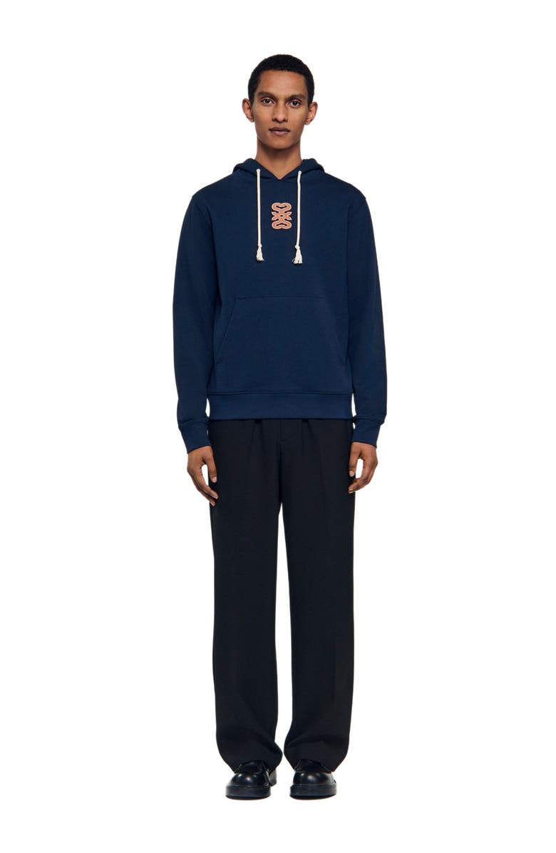 SANDRO Leather patch sweatshirt, Main, color, Navy Blue