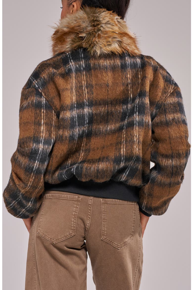 Maddy Faux Fur Trim Bomber Jacket, Alternate, color, BROWN