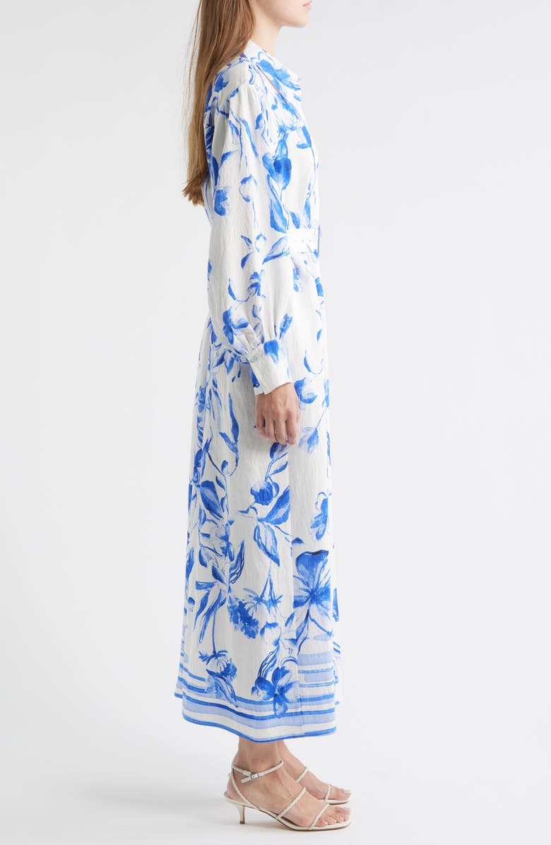 MELLODAY Floral Print Belted Long Sleeve Maxi Shirtdress, Alternate, color,