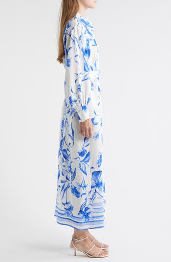 Floral Print Belted Long Sleeve Maxi Shirtdress