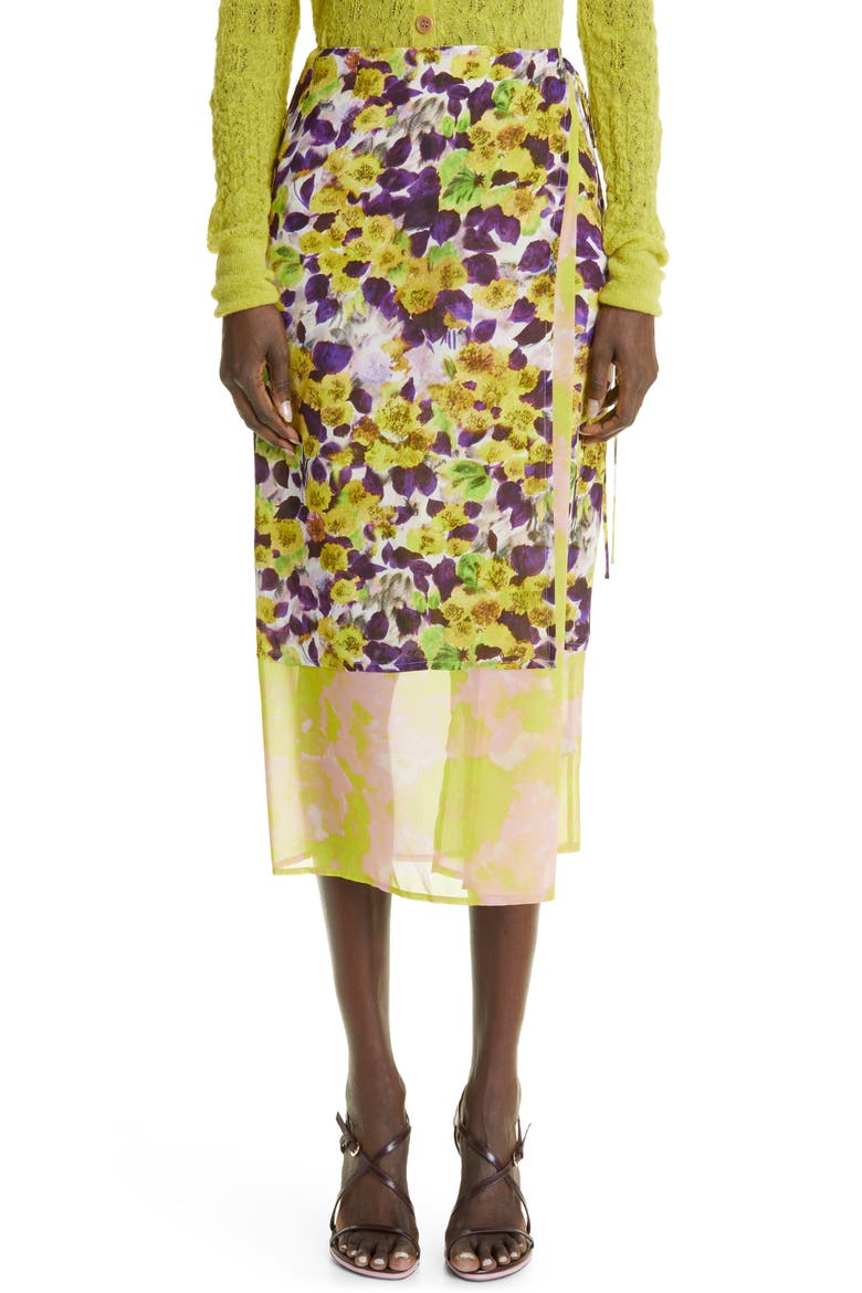 Contrast Panel Wrap Midi Skirt, Main, color, YELLOW 202