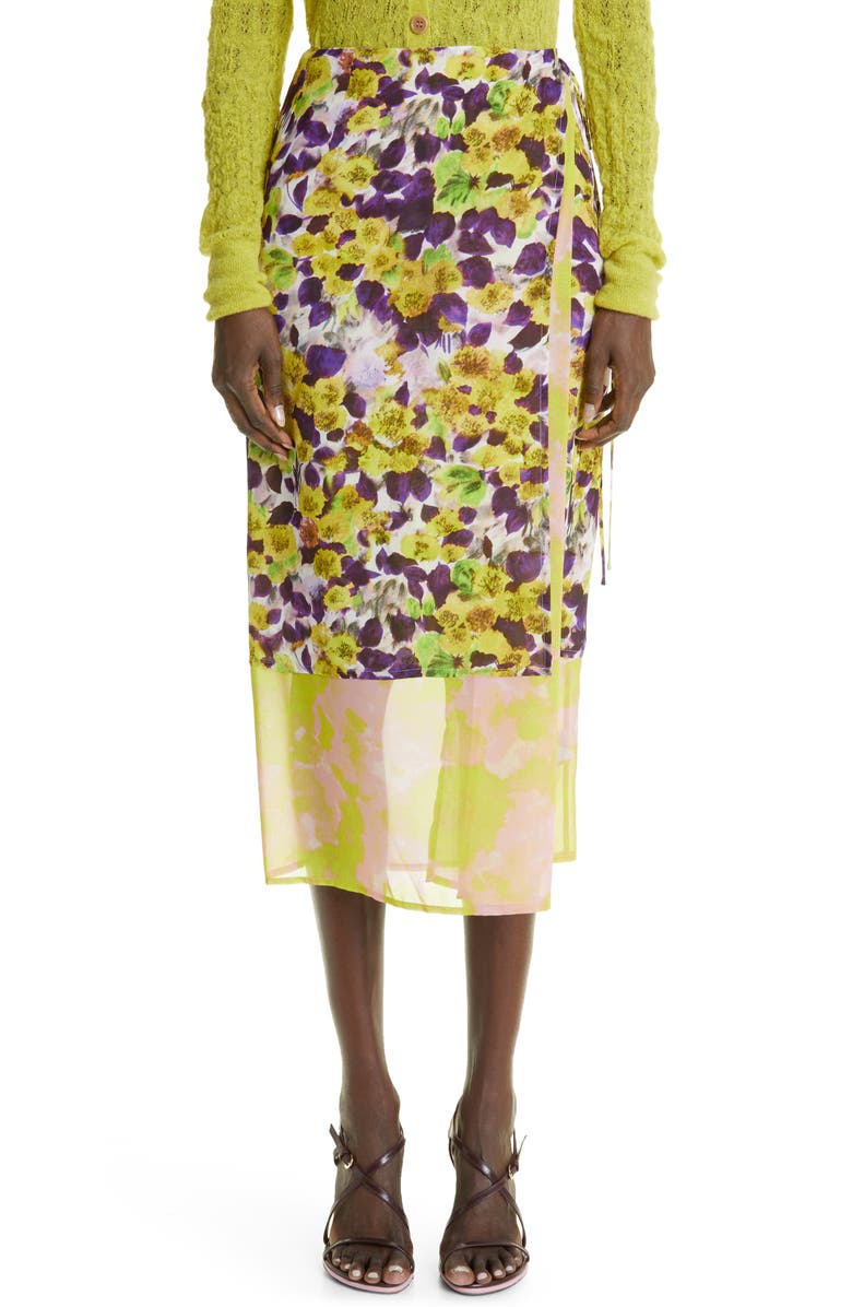 Dries Van Noten Contrast Panel Wrap Midi Skirt, Main, color,