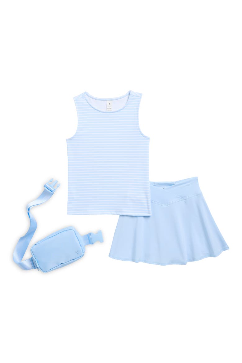 Kids' Lux Nicki Fitted Tank, Skirt & Belt Bag Set, Main, color, STRIPE NANTUCKET BREEZE/ WHITE