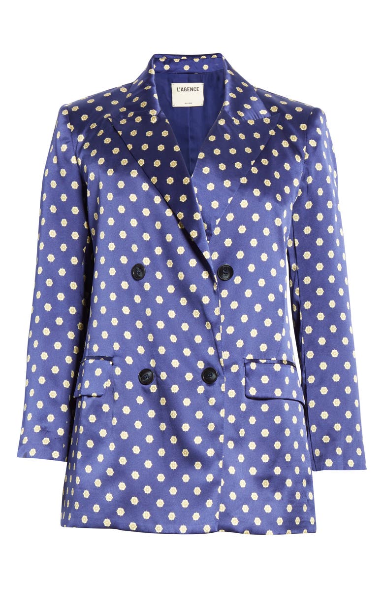 L'AGENCE Taryn Print Silk Satin Double Breasted Blazer, Alternate, color, 