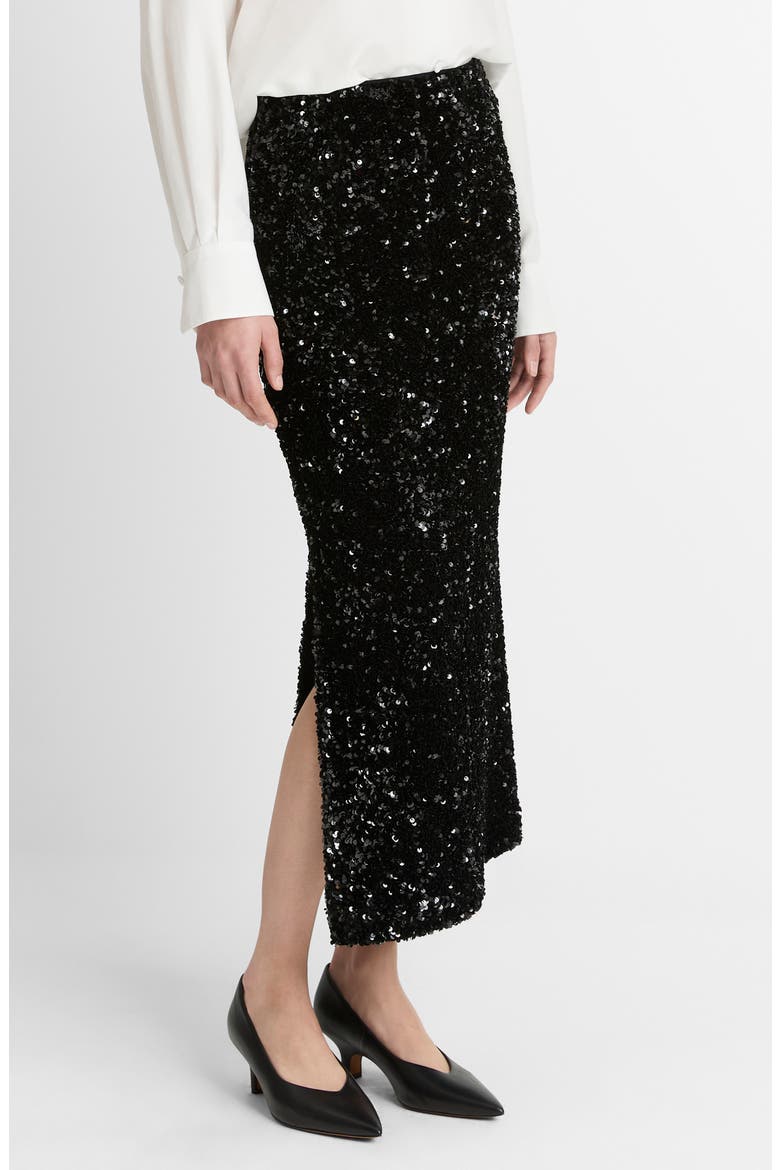Sequin Velvet Skirt, Alternate, color, BLACK