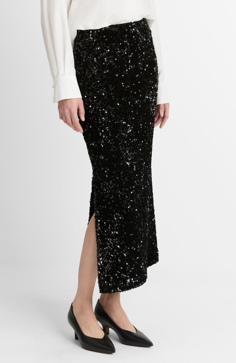 Vince Sequin Velvet Skirt, Alternate, color, Black