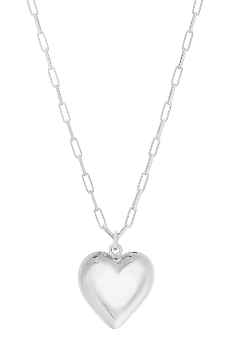 Paper Clip Chain Heart Pendant Necklace, Main, color, RHODIUM WHITE