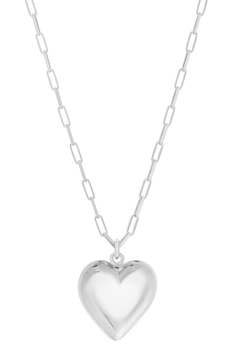 KARAT RUSH Paper Clip Chain Heart Pendant Necklace, Main, color, Rhodium White