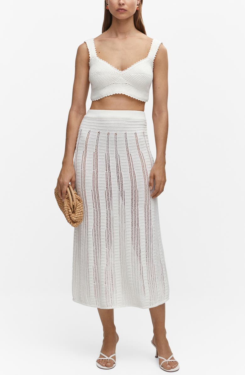 MANGO Openwork Stitch Midi Sweater Skirt, Alternate, color, 