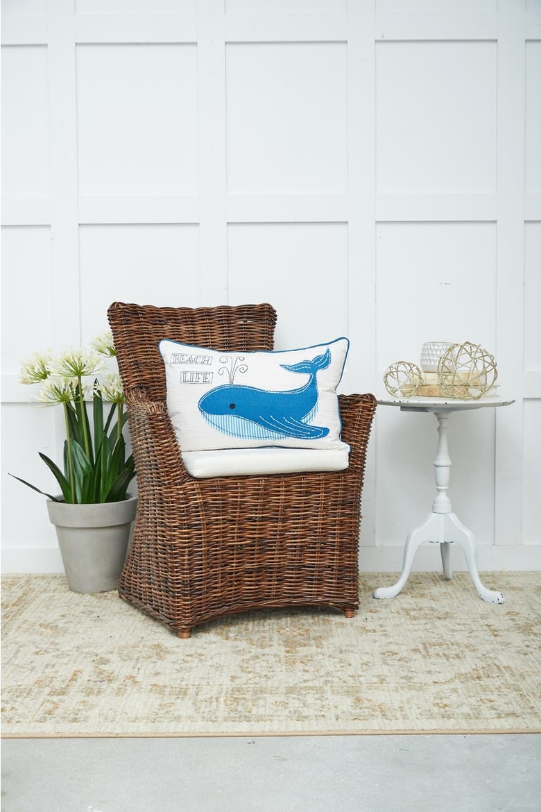 Whale Beach Life Printed and Applique Accent Throw Pillow, Alternate, color, Blue