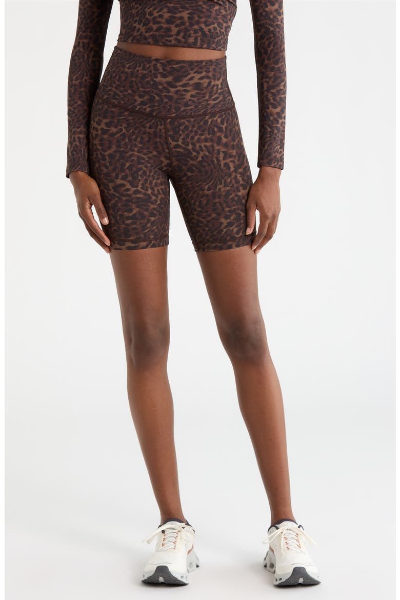 Cloud Leopard Print Bike Shorts, Main, color, CARIBOU LEOPARD