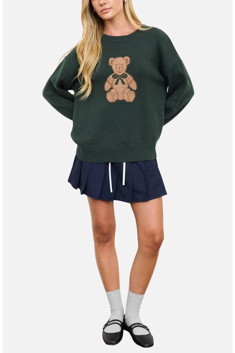 Teddy Bear Pullover Sweater, Alternate, color, HUNTER GREEN
