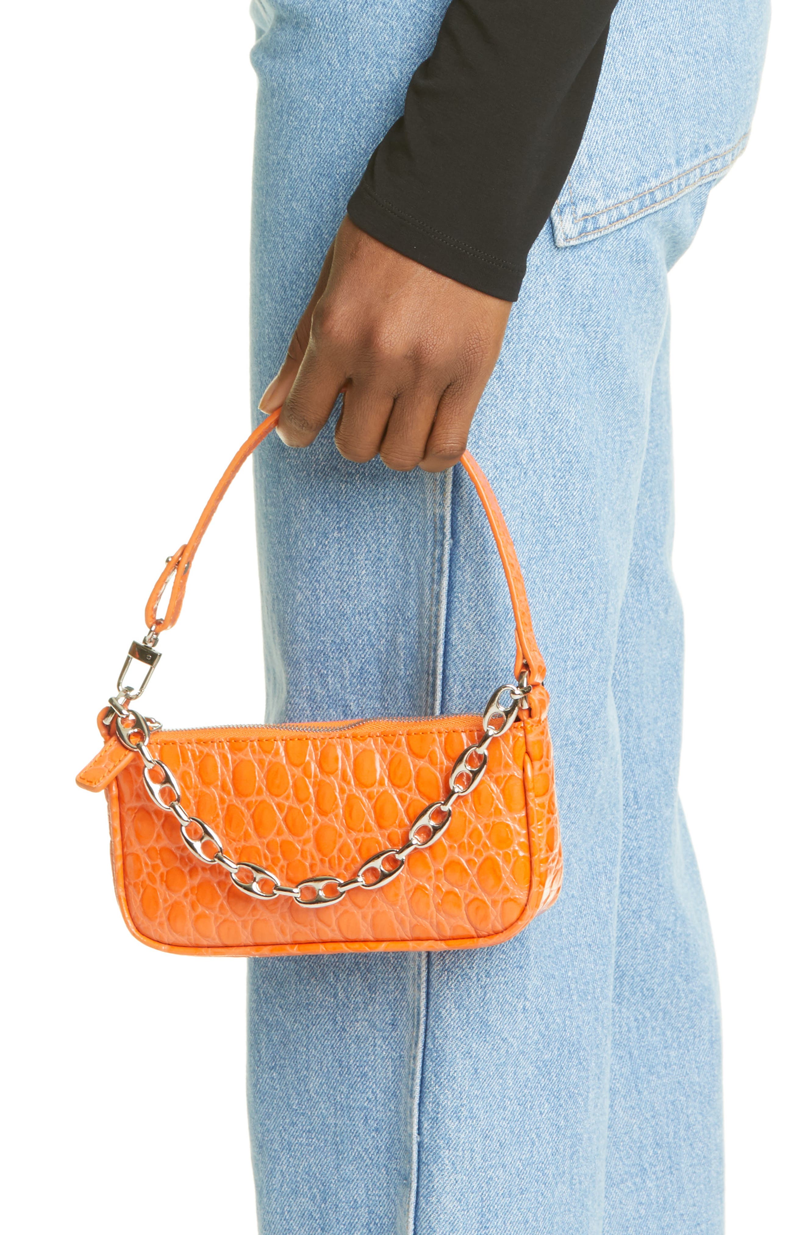 By Far Mini Rachel Croc Embossed Leather Bag, Alternate, color, 