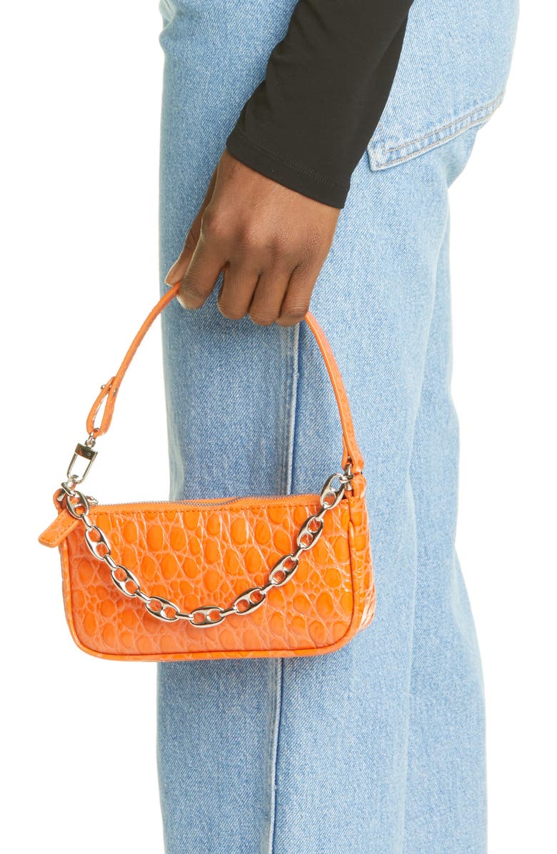 By Far Mini Rachel Croc Embossed Leather Bag, Alternate, color,